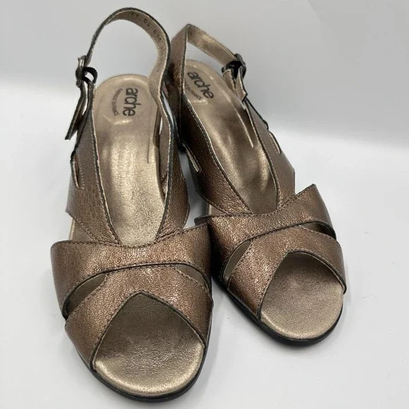 Arche France Leather Comfort Heels Slingback EU 41 US 10 Bronze Brown - Picture 1 of 8